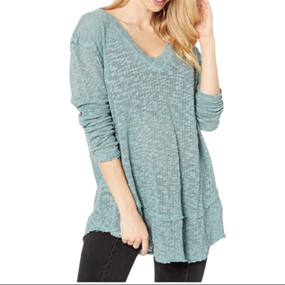 Free People Ocean Air Hacci Top Color Misty Forest - Picture 2 of 9